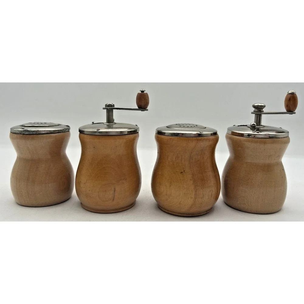 Vintage Retro Salt and Pepper Shakers Mini Wood‎ Pepper Mill 2 Sets U260/50